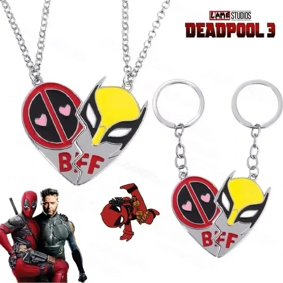 ⭐️NEW⭐️ Marvel Wolverine & Deadpool BFF 2 PC Heart Keychain Set - Picture 3 of 8